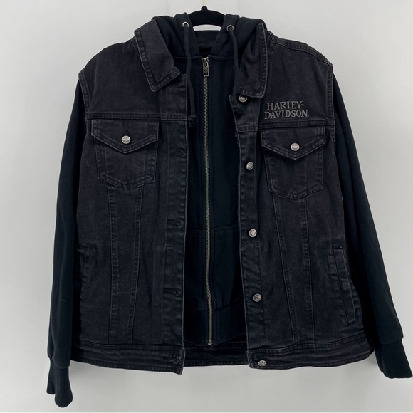 Harley Davidson Women’s Denim Vest & Zip Front Hoodie Combo Black Willie G L - Picture 3 of 13